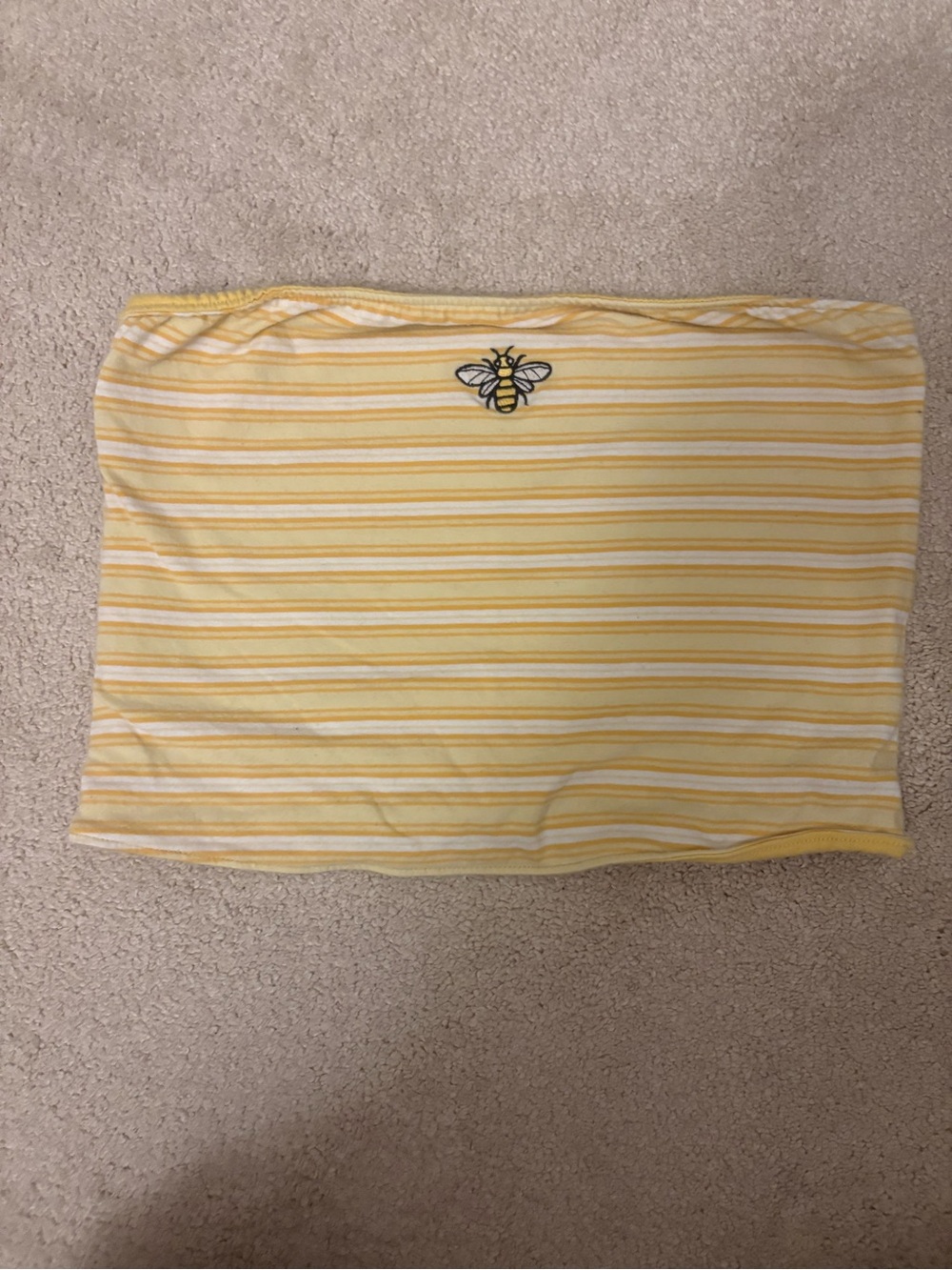 Yellow Striped Reversible Tube Top with Bee Embroidery